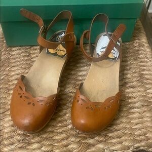 Swedish Hasbeens Brown Leather Mules
